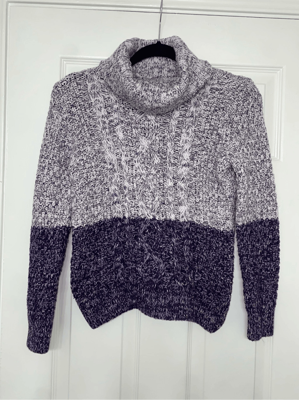 VINCE Stripe Turtleneck Chunky Knit Purple Wool Sweater, Sz Medium, MP $140